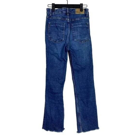 ZARA High Rise Straight Leg Raw Hem Broken In Stretchy Jean Zip 2 Blue #3926 - Picture 11 of 15